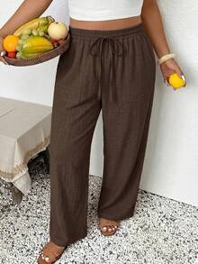 SHEIN Frenchy Casual Minimalist Brown Plus Size Pants Suitable For Summer Fall - Brown - View 2