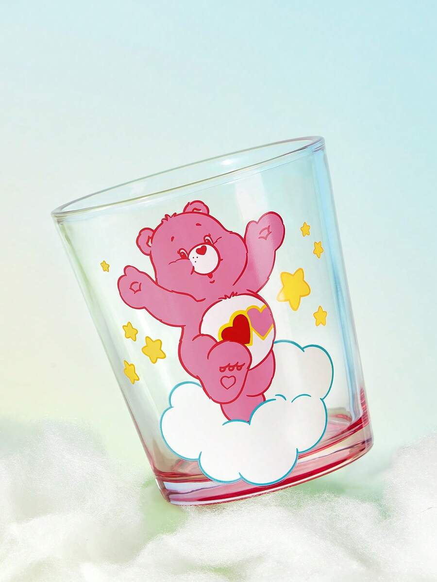SHEIN X Care Bears 1個彩色卡通熊印花 11.50oz/340ml 玻璃杯,噴色蘇打石灰玻璃隨手杯,適用於水、果汁與調酒 - 無色 - 查看 1