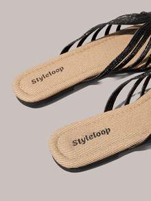Styleloop 春夏新款黑色鏤空編織麻底穆勒涼鞋 女款透氣厚底舒適平底女鞋涼鞋 - 黑色 - 查看 4