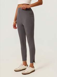 SHEIN BASICS 女款純色彈性腰休閒百搭內搭褲 - 灰色 - 查看 4