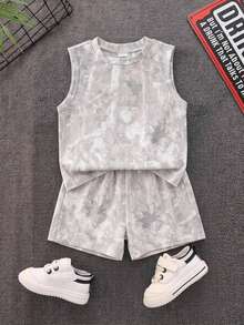 SHEIN Babyboy Street Style Versatile Printed Pattern Loose Tank Top & Elastic Waist Shorts Set - Multicolor - View 1