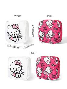 HELLO KITTY AND FRIENDS | SHEIN 1件/套 Kitty主題拉鍊收納包，多功能儲物袋，適用於衛生棉、電子產品、化妝品和小物品，便攜旅行收納包，適合女性與卡通愛好者 - 粉白色 - 查看 9