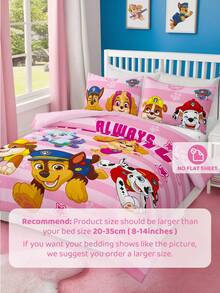 SHEIN | PAW Patrol 3件套汪汪队立大功印花被套，采用磨毛面料，柔软保暖，粉色条纹被套。提供多种尺寸，适合单人床/双人床/加大双人床/特大双人床。 - 藕粉色 - 查看 8