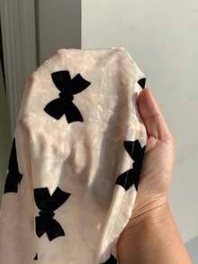 Comfortcana 蝴蝶结印花系带撞色蕾丝天鹅绒套装，白色蝴蝶结套装，秋冬服装，舒适 - 白色 - 查看 6