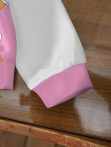 LOONEY TUNES X SHEIN 女嬰圓領字母卡通圖案拼色休閒日常長袖運動衫 - 白色 - 查看 5