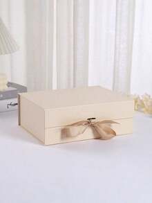 1pc Ribbon Gift Box With Bow Folding Box Style Cosmetic Gift Box For Birthday Presents And Holiday Gifts Back To School Valentine Day - Off-white - View 6