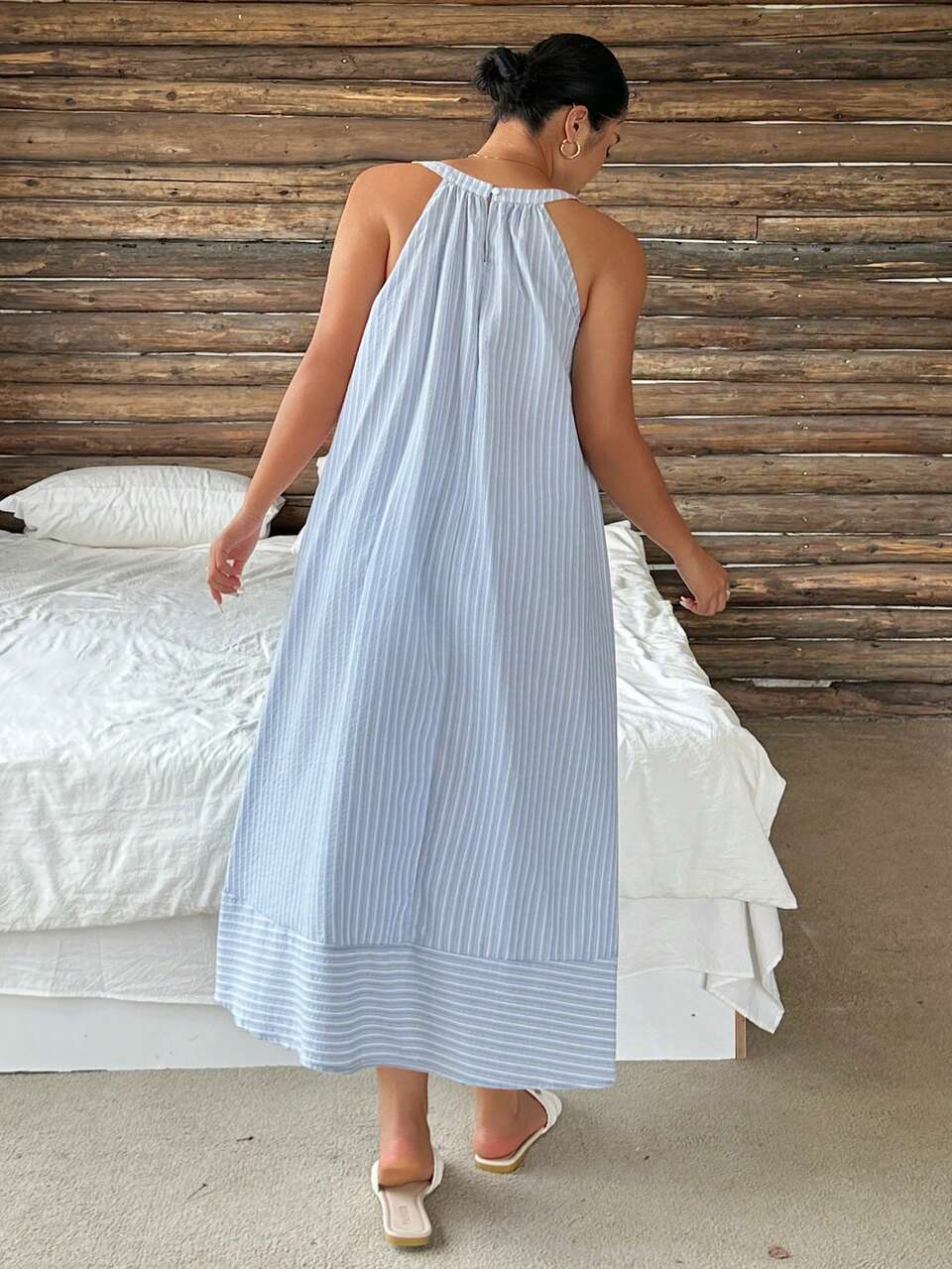 Dazy Plus Round Neck Sleeveless Loose Long Spring/Summer Home Wear Blue Elegant Casual Nightgown Pajamas