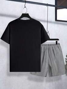 Manfinity Roughcore Men's Crew Neck Short Sleeve T-Shirt And Shorts Casual Daily Outfit - Multicolor - View 3