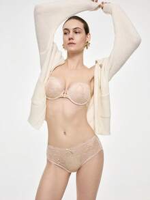 Bralution Women's Floral Lace Underwire Push-Up Strapless Bra And Panty Set - Apricot - View 6