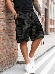 StoneGrade Plus Size Men's Summer Casual Camouflage Cargo Shorts With Flap Pocket - Dark Grey - View 1