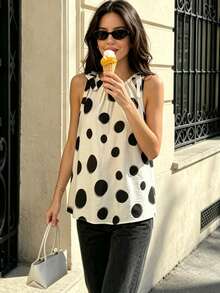 SHEIN PariChic Women's Polka Dot Pattern Loose Casual Vintage Tank Top Picnic Vacation Black White Summer - Multicolor - View 4