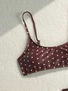 Swim Mod Top de bikini de 2 piezas con tirantes finos y estampado aleatorio para mujer, primavera/verano - Multicolor - Ver 3
