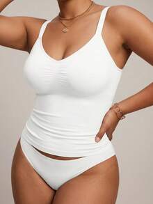 Barelissa 1pc Women's Seamless Shaping Top, Waist & Abdomen Slimming, Simple & Comfortable, Black - White - View 5