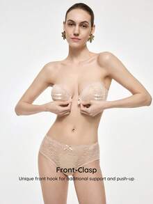 Bralution Women's Floral Lace Underwire Push-Up Strapless Bra And Panty Set - Apricot - View 9