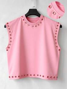ROMWE MEN Men's Metal Eyelet Solid Color Round Neck Loose Fit Tank Top - Pink - View 7