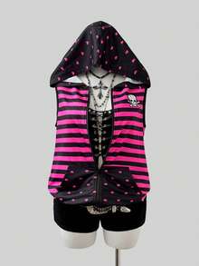 Sunspun Plus Size Spring/Summer Striped Patchwork Hooded Sleeveless Kangaroo Pocket Sweatshirt - Multicolor - View 3