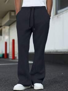 Manfinity Hypemode 男士街頭風休閒街頭服飾學院運動風 INS 風格黑色大廓形新月形時尚運動長褲 健身慢跑秋季款 - 藏蓝色 - 查看 4
