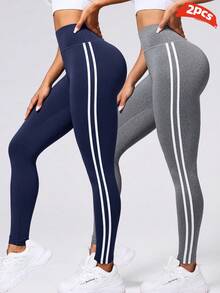 Velisys Velisys Women's High Waist Colorblock Casual Versatile Daily Wear Sports Tight Leggings 2pcs/Pack - Multicolor - View 5