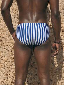 ZELFYO Men's Striped Casual Vacation Triangle Swim Trunks, Holiday - Navy Blue - View 2