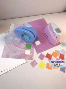 1 pieza Perforadora de palanca, perforadora manual portátil cuadrada para manualidades, adecuada para tarjetas de manualidades, proyectos DIY, regalos, papelería, tarjetas de felicitación y otros proyectos artísticos - Rosa - Ver 1