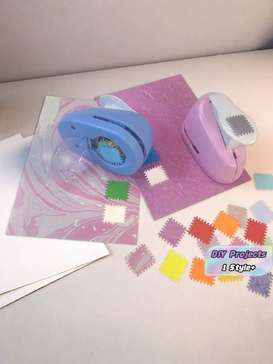 1 pieza Perforadora de palanca, perforadora manual portátil cuadrada para manualidades, adecuada para tarjetas de manualidades, proyectos DIY, regalos, papelería, tarjetas de felicitación y otros proyectos artísticos - Rosa - Ver 1