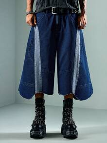ROMWE MEN Street Life Men's Colorblock Pocket Wide Leg Loose Cropped Denim Jeans - Multicolor - View 5