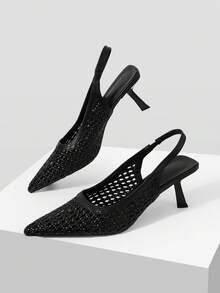 Mnmlis Women's New Woven Vacation Style Back Strap Fashion High Heels Shoes Comfortable Daily Commute Versatile - Black - View 2