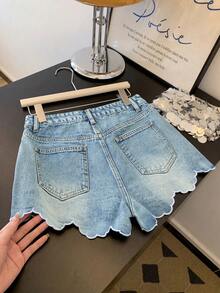 GlowEve 女款夏季休閒刺繡牛仔短褲 - 藍色 - 查看 2