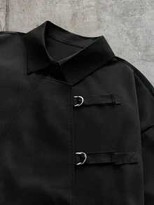 AXEPEAK 男士休閒百搭純色長袖襯衫 - 黑色 - 查看 3