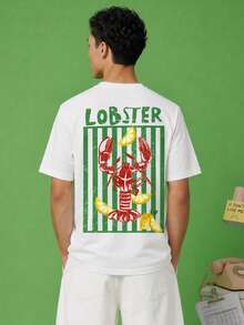 FROVYX American Retro Lobster Print Men's Short Sleeve T-Shirt, Unlock Summer Dopamine, Suitable For Youth Pursuing Fun And Personalized, And Summer Street Casual Fashion Photography And Check-In - White - View 5