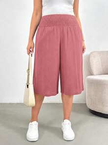 Shapeblank Plus Size Summer Casual Versatile Solid Color Pants Formal Vacation Dusty Pink - Redwood - View 3