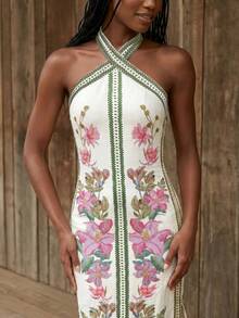 CAJUNI Vestido midi de punto con flores bordadas en rosa - Multicolor - Ver 3
