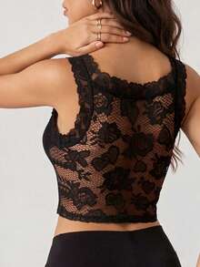 Rafferiza Tank Top Patchwork Renda Modis, Gaya Kasual Minimalis untuk Pemakaian Sehari-hari - Hitam - View 1