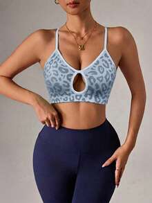 Dewbera Dewbera Women's Seamless Leopard Print Camisole Sexy Sports Bra - White - View 5