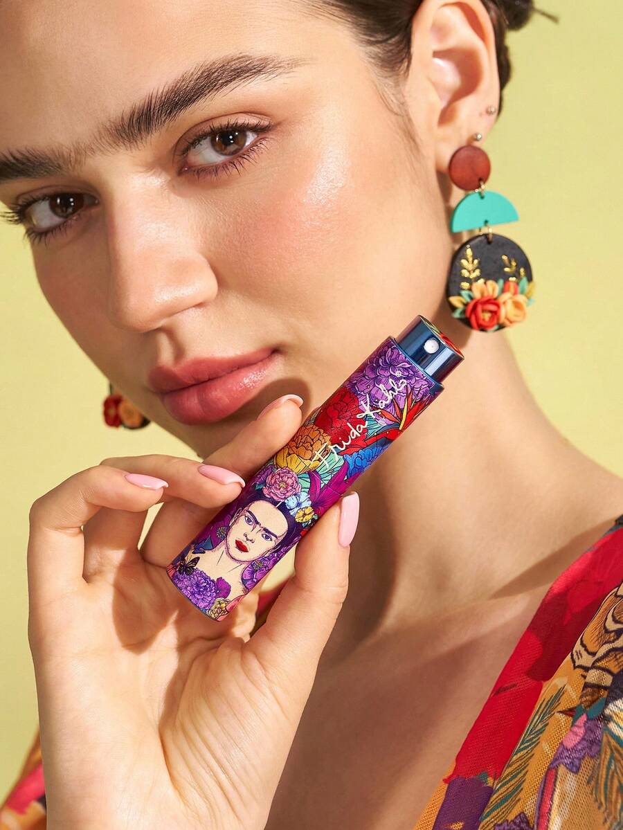 Frida Kahlo X SHEIN 1個 0.27oz/8ml 藝術圖案印花噴霧瓶，適用於香水、化妝水及其他液體，附漏斗，可重複填充，花卉、墨西哥風格、弗里達、藝術家 - 藏蓝色 - 查看 1