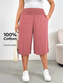 Shapeblank Plus Size Summer Casual Versatile Solid Color Pants Formal Vacation Dusty Pink - Redwood - View 1