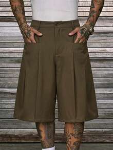 AXEPEAK Men's Summer Casual Solid Color Wide Leg Shorts - Brown - View 8