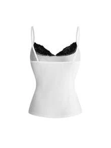ROMWE Women's Vintage Hot Girl Y2K 2 In 1 Lace Patchwork Tank Top - White - View 2