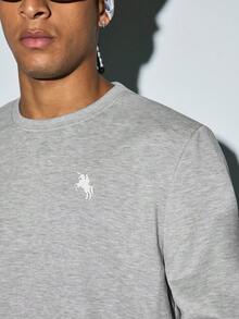 Modcrash Men's Casual Everyday Commute Minimalist Versatile Horse Print Crew Neck Sweatshirt, Spring/Autumn Fall/Autumn/Winter - Grey - View 7