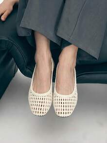 Mnmlis 2026 New Summer Apricot Woven Retro Beach Casual Party Flat Shoes - Apricot - View 4
