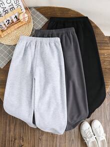 SHEIN 兒童 3 件組青少年男孩休閒字母印花運動長褲套裝 時尚慢跑褲 Joggers 運動褲組合包 - 彩色 - 查看 3