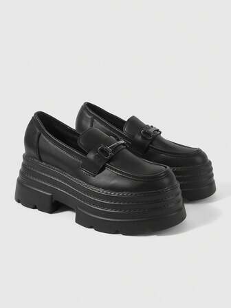 Goth Mocasines negros sin cordones para mujer, zapatos planos tipo Mary Jane, estilo uniforme japonés JK, zapatos formales de trabajo, zapatos planos con plataforma y suela gruesa para Navidad