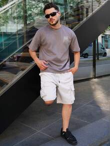 LEOGASHI LEOGASHI Men's Summer Fashionable Vintage American Style Short Sleeve T-Shirt, Emo, For Fall - Dark Grey - View 3