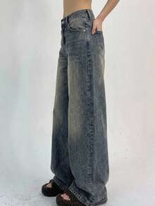 DAZY Women's Regular Mid-Waist Loose Wide Leg Street Casual Urban Denim Jeans - Medium Wash - View 9