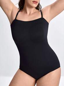 Slumbrini 1pc Plus Size Women's Black Seamless Shapewear, With Waist Cincher, Tummy Control, Butt Lifting Function, Flattens Stomach, Slims Figure, Waist Shaping - Black - View 7