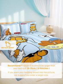 GARFIELD | SHEIN 3件組條紋印花睡衣被套組，磨毛材質，柔軟保暖，多尺寸可選，適用單人床/雙人床/加大床/特大床，可機洗 - 彩色 - 查看 7