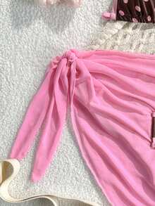 SHEIN 3件組泳衣套裝，掛脖三角上衣、三角泳褲、網紗罩衫，極簡親膚柔軟，適合女孩，適用夏季海灘、泳池、度假、戲水、時尚休閒、精緻游泳、夏日假期、海灘、泳池、夏季度假、夏季派對、休閒度假 - 彩色 - 查看 5