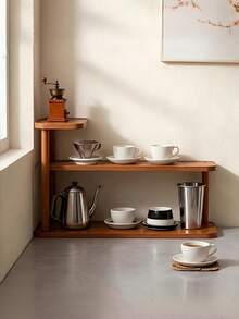 1pc Wood Vintage Brown Corner Shelf Rack Sturdy Multifunctional Open Storage Cup Holder Stand Space Saving Load Bearing For Coffee Corner Kitchen Countertop Bar Tea Room Coffee Lover Gift Apartment Essential Kitchen Organizer - Multicolor - View 4