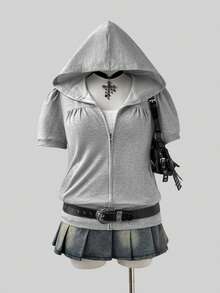 Sunspun 大尺碼女款短袖拉鍊休閒運動衫 - 灰色 - 查看 8