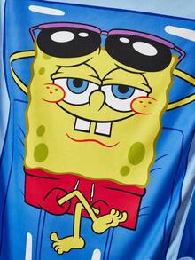 SpongeBob SquarePants | SHEIN 1件裝卡通海綿印花浴巾沙灘巾，可用於海灘、游泳巾 - 藍色 - 查看 7